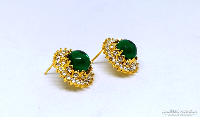 Casual gold plated earrings with emerald green stone and clear cz crystals 20
