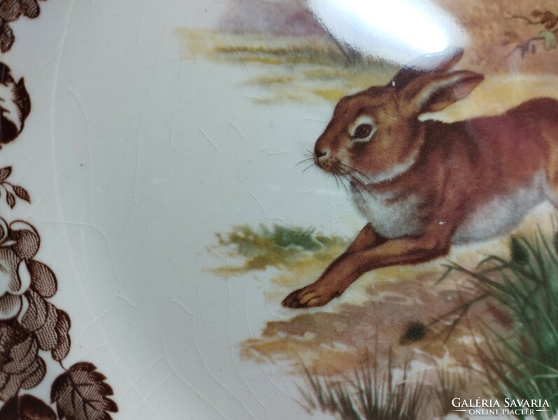Royal worcester, palissy, beautiful English porcelain large flat serving bowl, hare in the middle