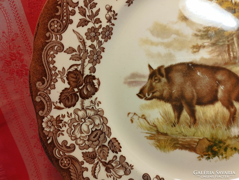 Royal worcester, palissy, beautiful English porcelain large flat serving bowl, boar in the middle