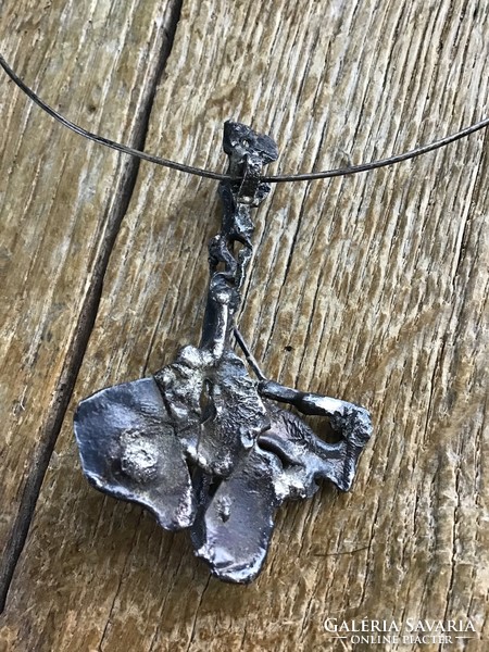 Old handmade modernist silver necklace with silver pendant