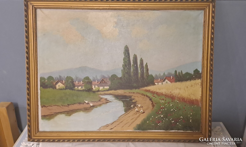 Olaj vászon festmény, tájkép 90x70 cm