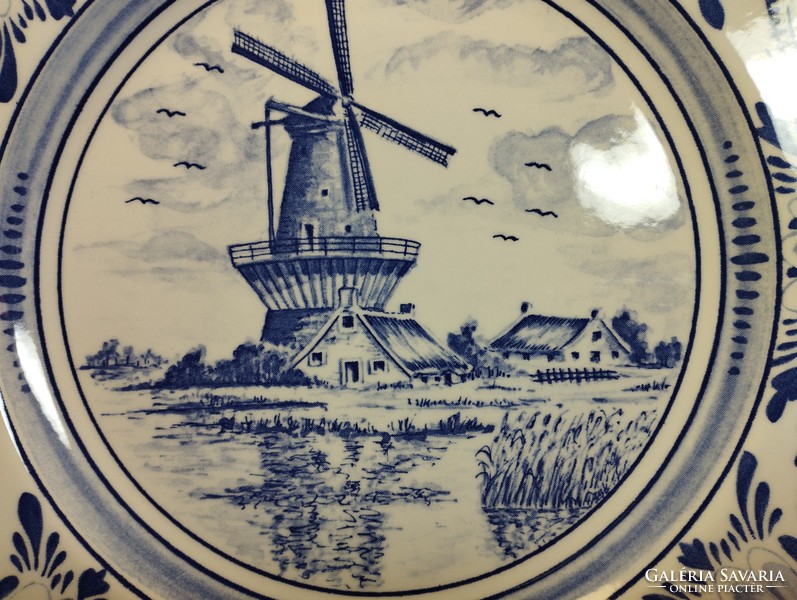 Beautiful, blue and white painted, windmill large flat serving bowl and plate