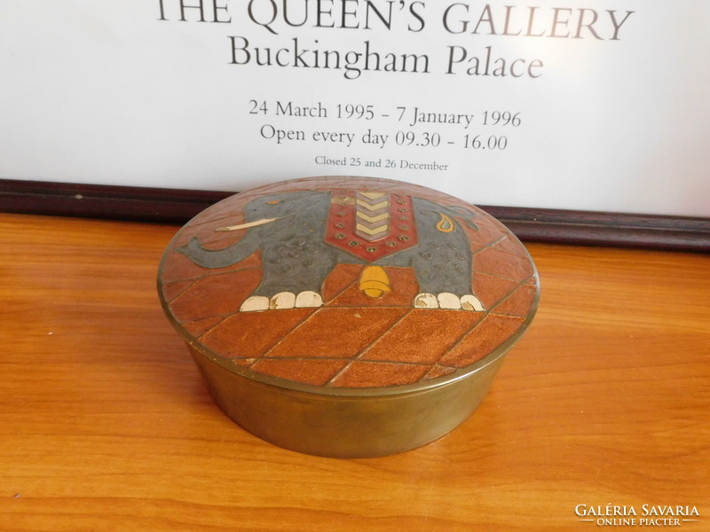 Fire-enamel copper bonbonier with Indian elephant decor