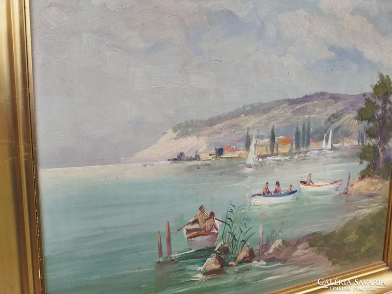 Balaton. Tihany harbor oil painting on canvas.