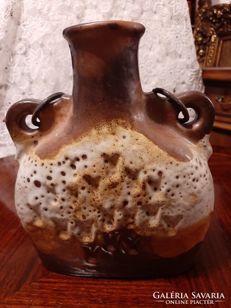 Old German fatlava ceramic vase with iron chain