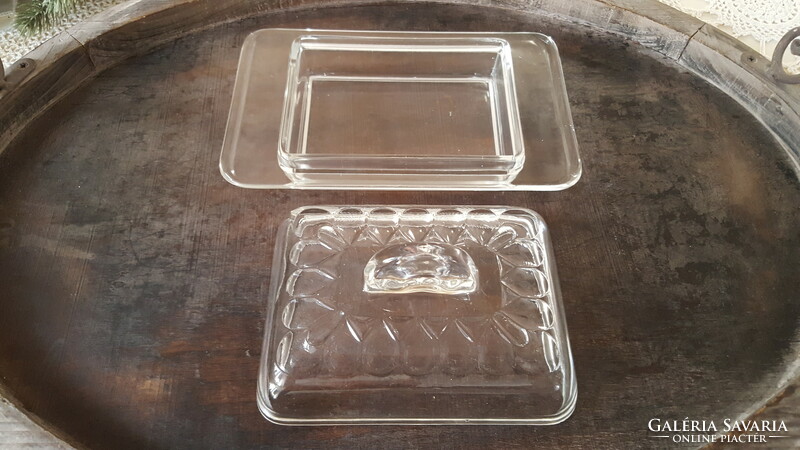 Old thick glass butter dish