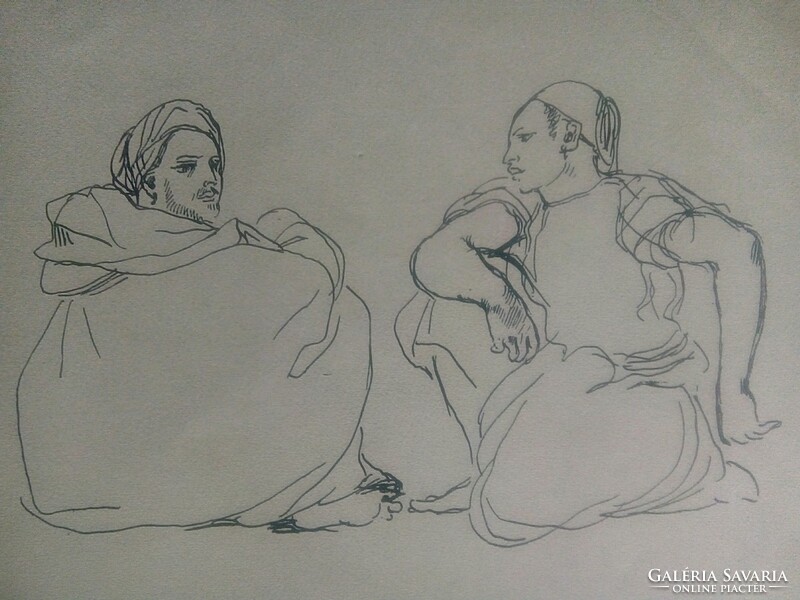 Eugène Delacroix - Marokkói arab férfiak, tanulmány tusrajz/litográfia 1920