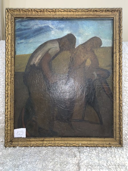 Plowing sowing peasants oil painting 52x62 cm