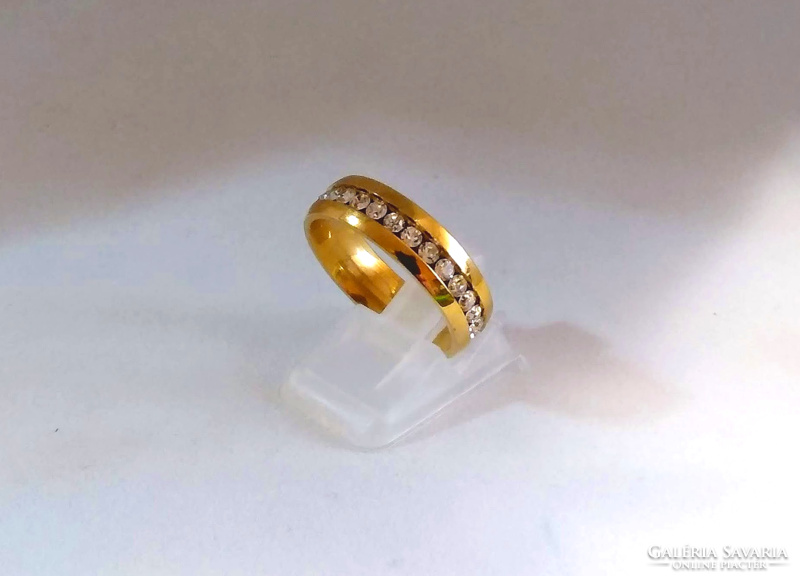 Gold colored stainless steel zircon stone ring