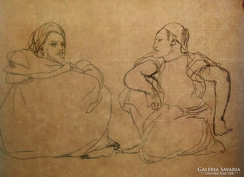 Eugène Delacroix - Marokkói arab férfiak, tanulmány tusrajz/litográfia 1920