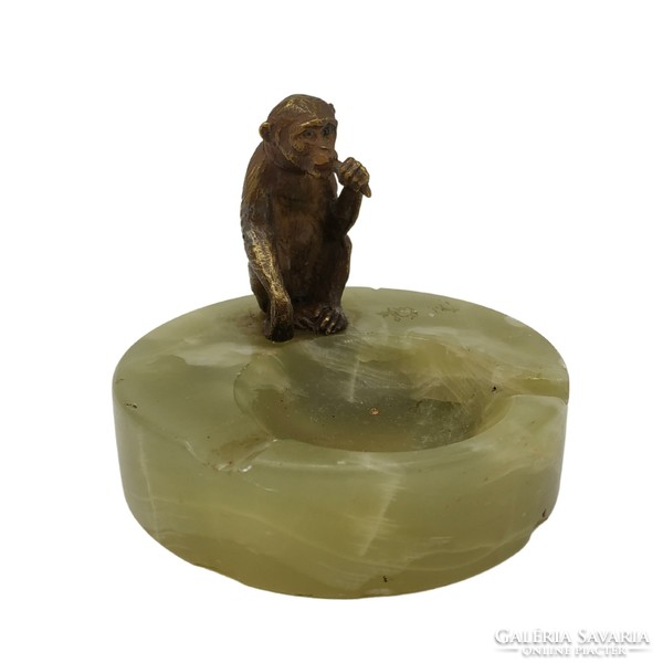 Viennese bronze-onyx bowl and monkey m00873