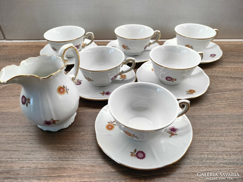 Zsolnay incomplete coffee set with five-tower seal, floral decor, gilding