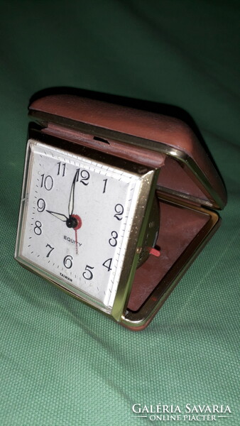 Old traveling compact waltham equity desk clock with leather case needs to be repaired according to the pictures