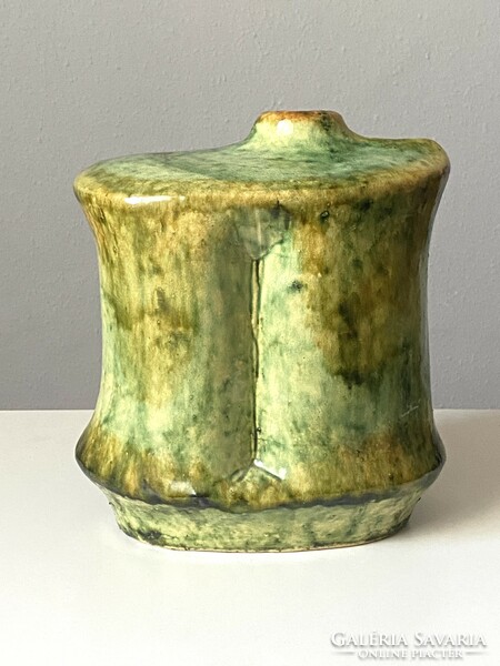 Green colored Zsolnay pyrogranite samot retro floor vase 26 cm