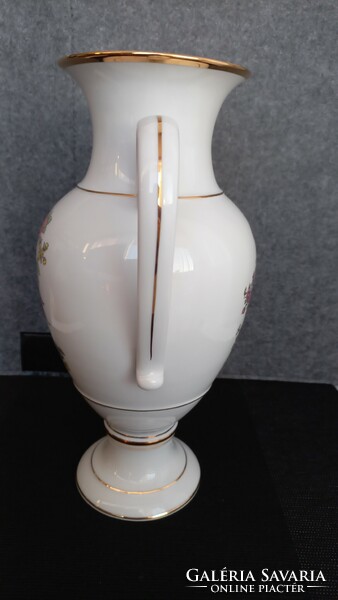 Hollóházi füles porcelán váza paradicsommadaras