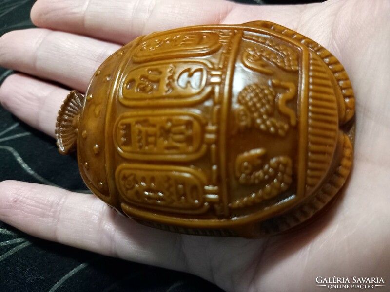 Egyptian scarab lucky talisman stone with hieroglyphs