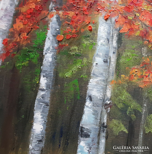 Antiipina galina: birch grove, oil painting, canvas, painter's knife. 60X50cm