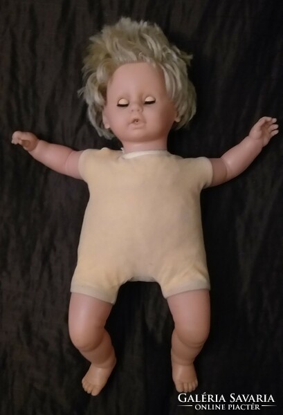 German toy doll with retro battery and disk 60 cm