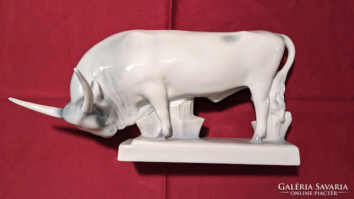 Zsolnay bull is a rare large-sized porcelain figurine