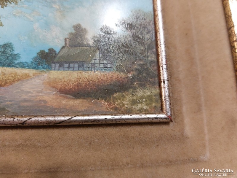 (K) tiny signed (robert j hall) landscape painting with 27x22 cm frame