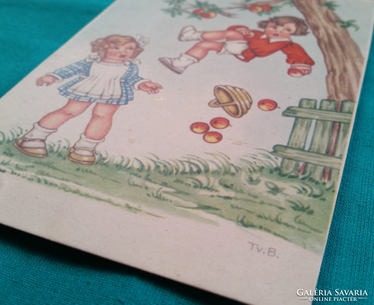 Antique graphic artist postcard tv. B. Signos, children, humor, postman