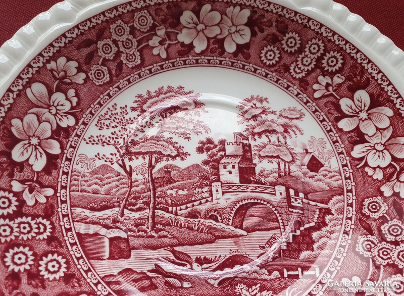 Spode angol bordó porcelán tál tányér tálka