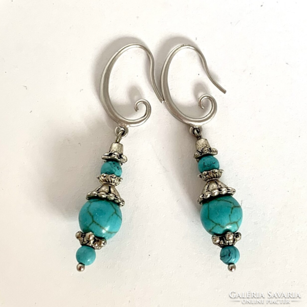 Byzantine style turquoise stone earrings turquoise earrings Tibetan silver, turquoise jewelry blue
