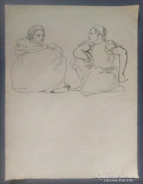 Eugène delacroix - Moroccan Arab men, study ink drawing/lithograph 1920
