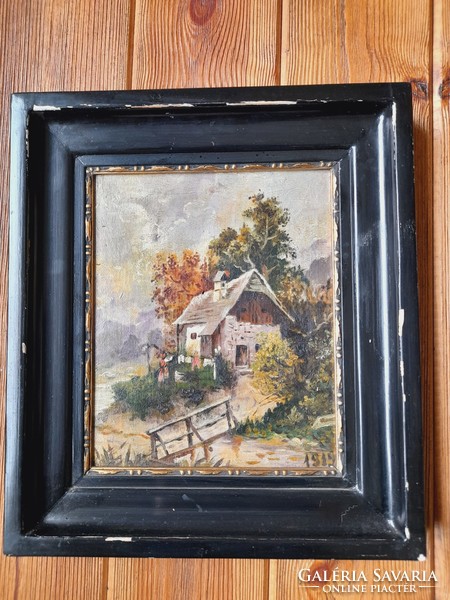 Landscape, building, oil painting, painting, 1919, 26x21 cm