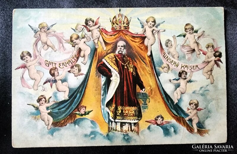 Approx. 1895 Habsburg Emperor József Franz Hungarian King angel -ok original and contemporary lithograph image