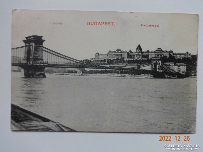 Régi képeslap: Budapest, Lánchíd, 1914
