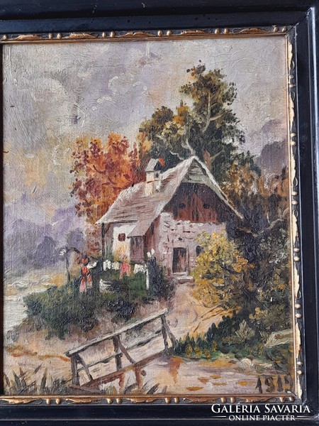 Landscape, building, oil painting, painting, 1919, 26x21 cm