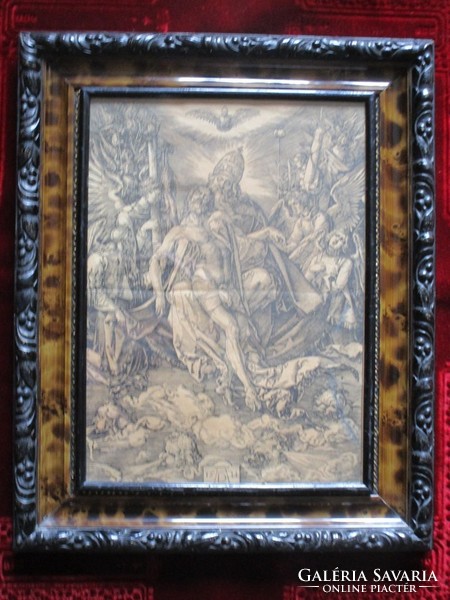 Albert dürer Holy Trinity Easter Resurrection engraving xvii. Century watermark + double antique frame