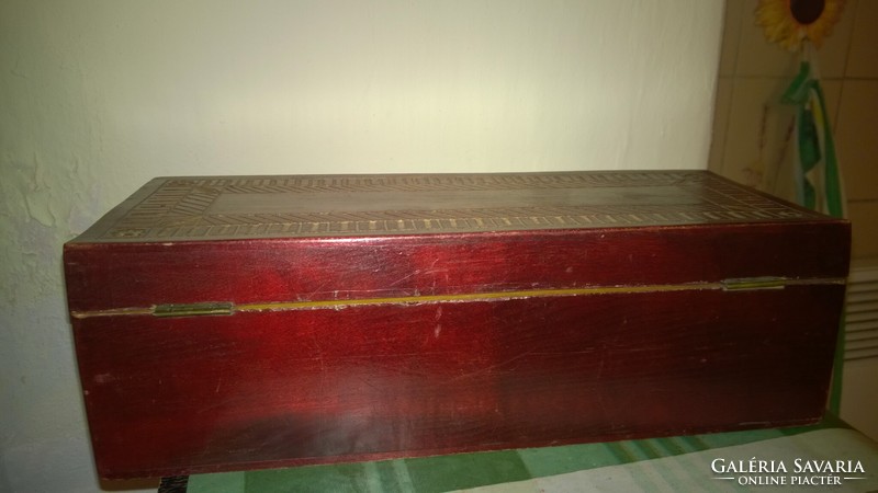 Carved wooden chest-box for storing small things 30x12x8.5 cm