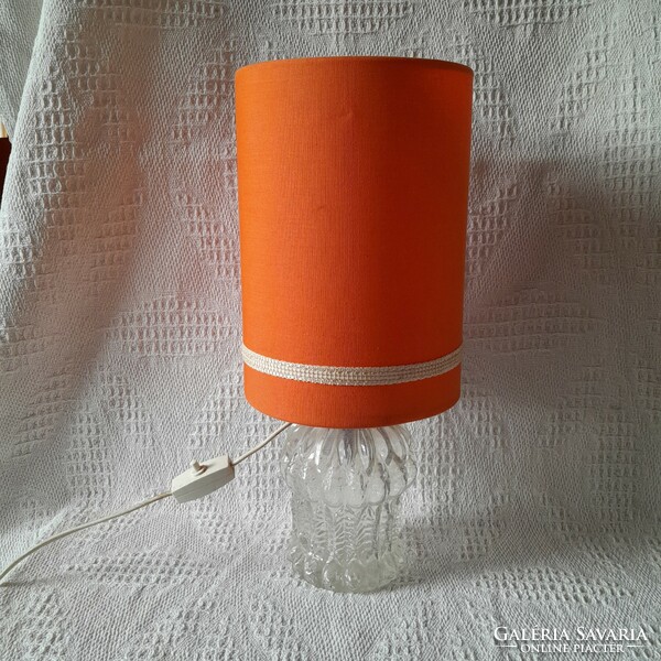 Table lamp mid century glass body fabric shade orange