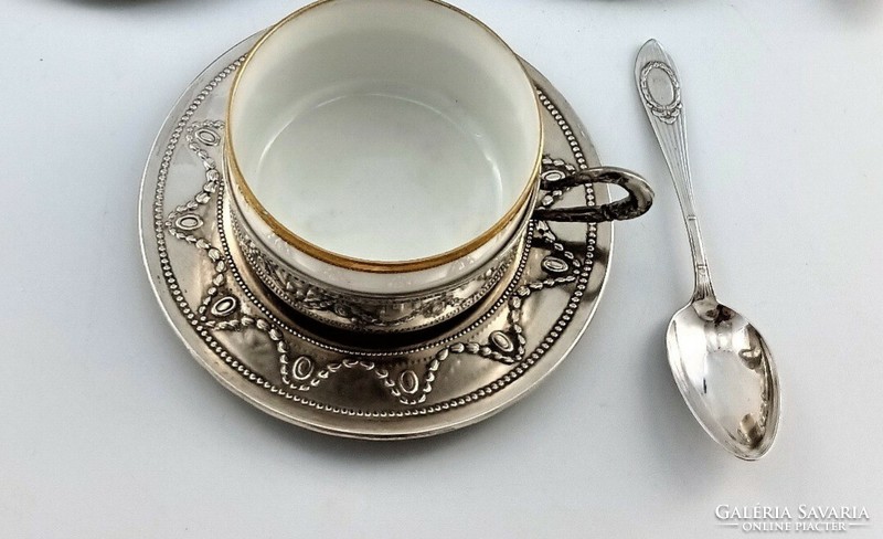 Silver coffee set with porcelain for 1 person