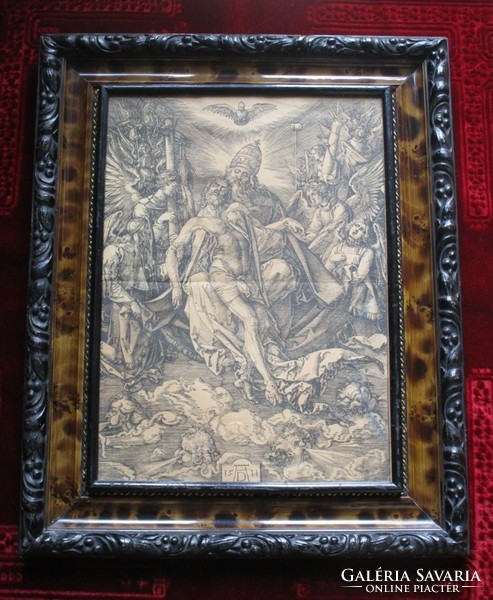 Albert dürer Holy Trinity Easter Resurrection engraving xvii. Century watermark + double antique frame