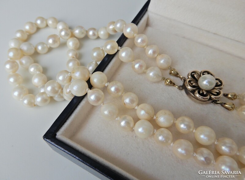 Old two-row real pearl string with gold-plated silver clasp