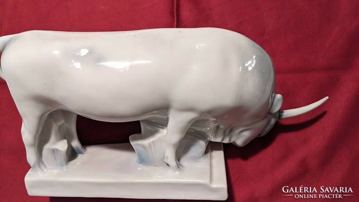 Zsolnay bull is a rare large-sized porcelain figurine