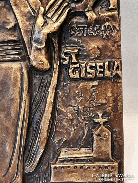 Gizella, Szent István, Szent Imre modern bronz fali plakett, dombormű