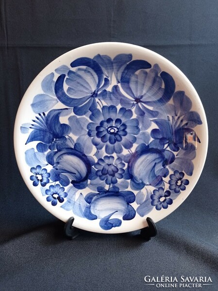 Marked blue floral wall decorative plate