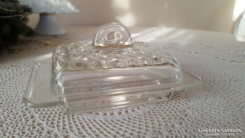 Old thick glass butter dish