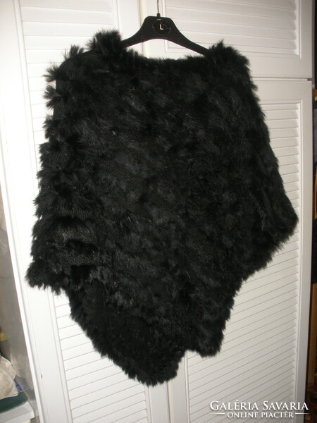 Rabbit fur cape, poncho, black