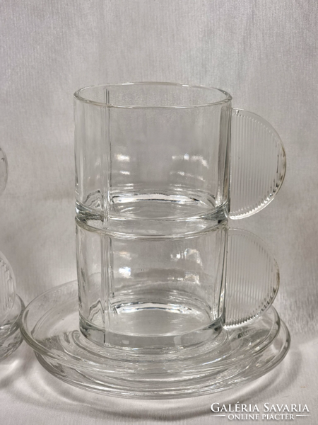 Ritka Art Deco 4 szett Riedel Glass  osztrák műhely munkája, kávéscsészék-aljukkal.