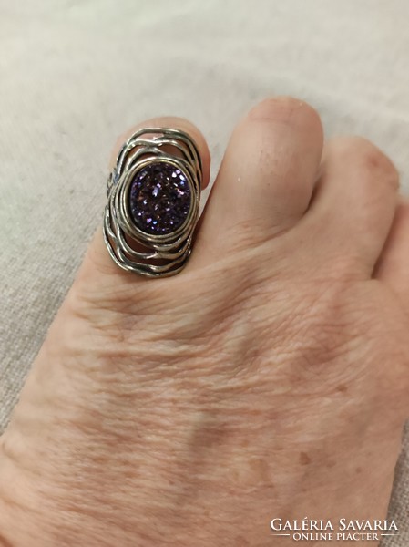 Israeli silver ring with purple Druze stone