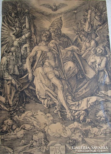 Albert dürer Holy Trinity Easter Resurrection engraving xvii. Century watermark + double antique frame