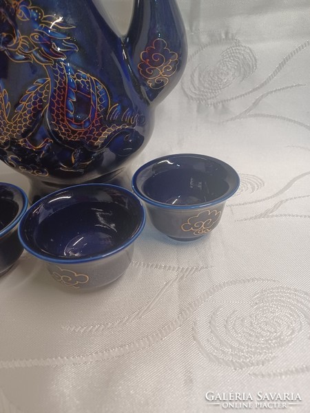 Cobalt blue-gold dragon drink set