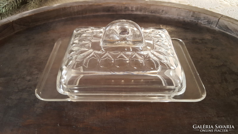 Old thick glass butter dish
