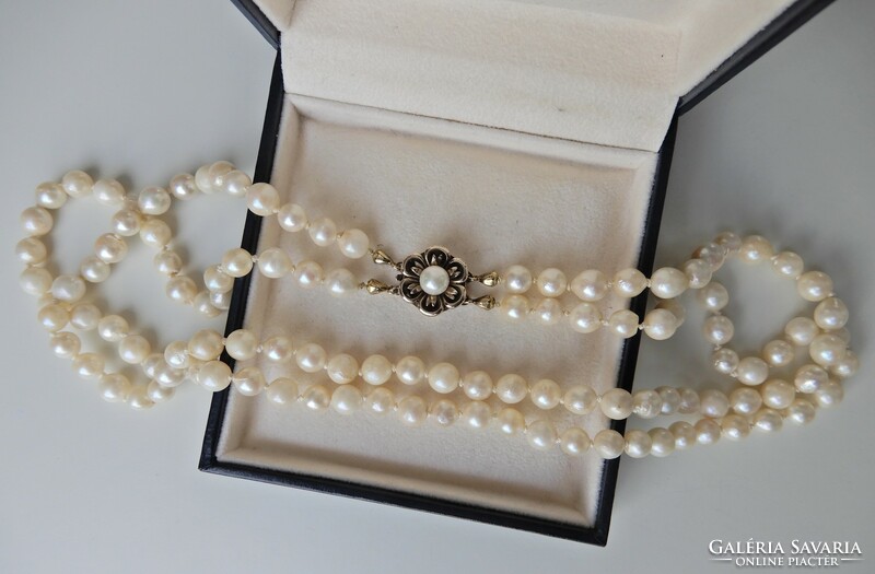 Old two-row real pearl string with gold-plated silver clasp