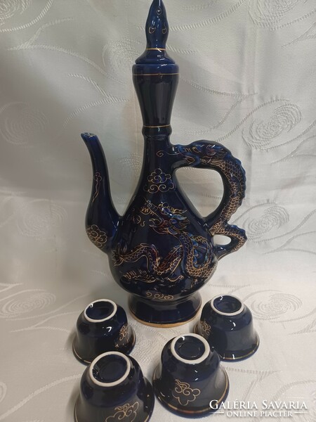 Cobalt blue-gold dragon drink set